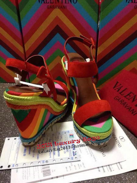 Valentino Wedge Heel Sandals Suede Leather VT491 Red