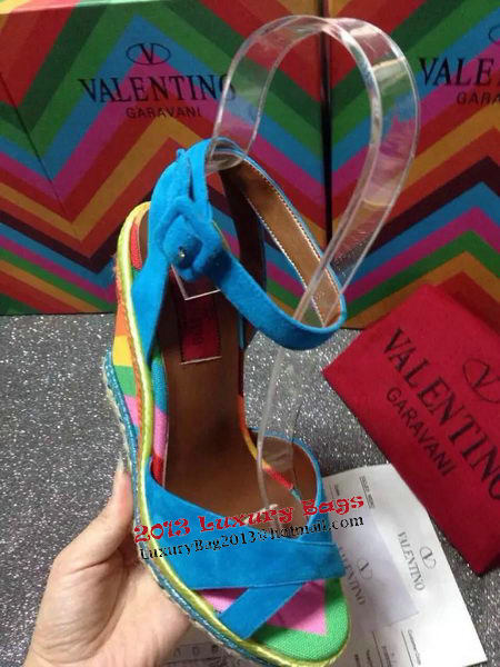 Valentino Wedge Heel Sandals Suede Leather VT494 Blue