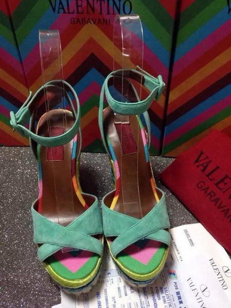 Valentino Wedge Heel Sandals Suede Leather VT494 Green