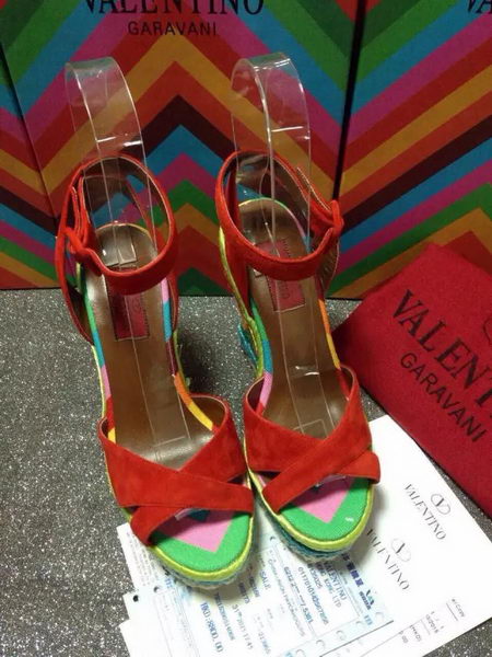 Valentino Wedge Heel Sandals Suede Leather VT494 Red