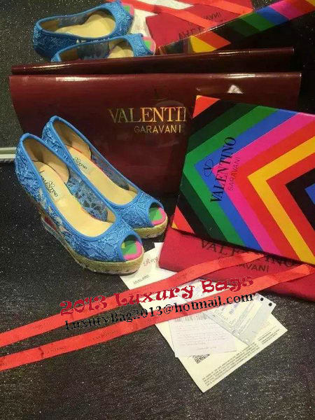 Valentino Lace Wedge Sandal VT561 Blue