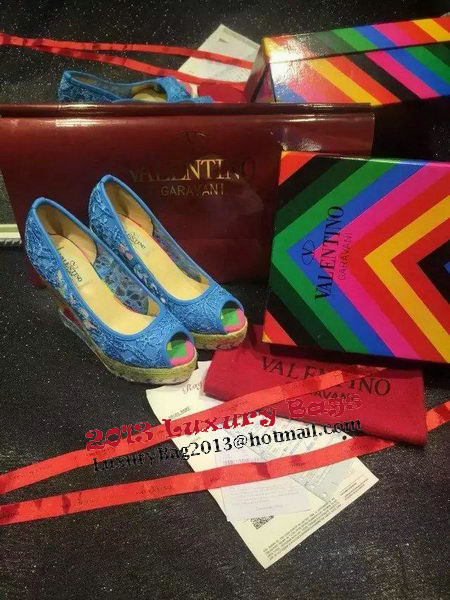 Valentino Lace Wedge Sandal VT561 Blue