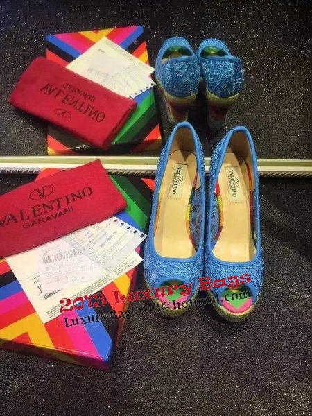 Valentino Lace Wedge Sandal VT561 Blue