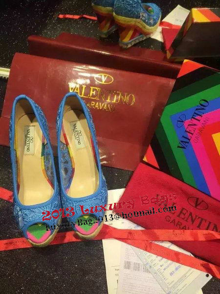 Valentino Lace Wedge Sandal VT561 Blue