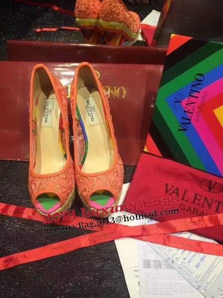 Valentino Lace Wedge Sandal VT561 Orange