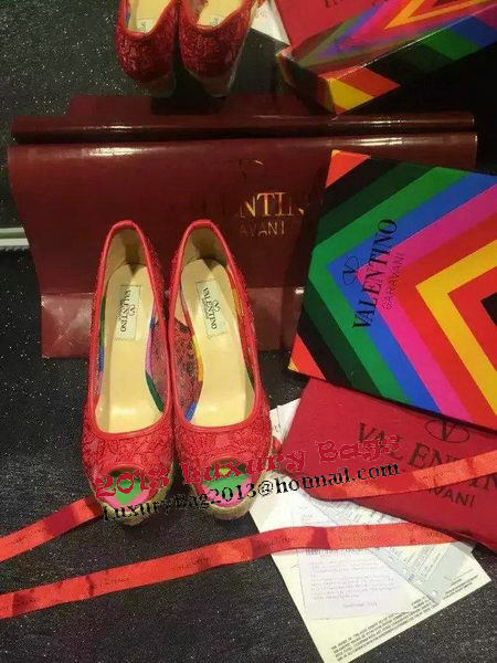Valentino Lace Wedge Sandal VT561 Red