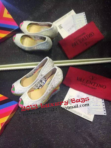 Valentino Lace Wedge Sandal VT561 White