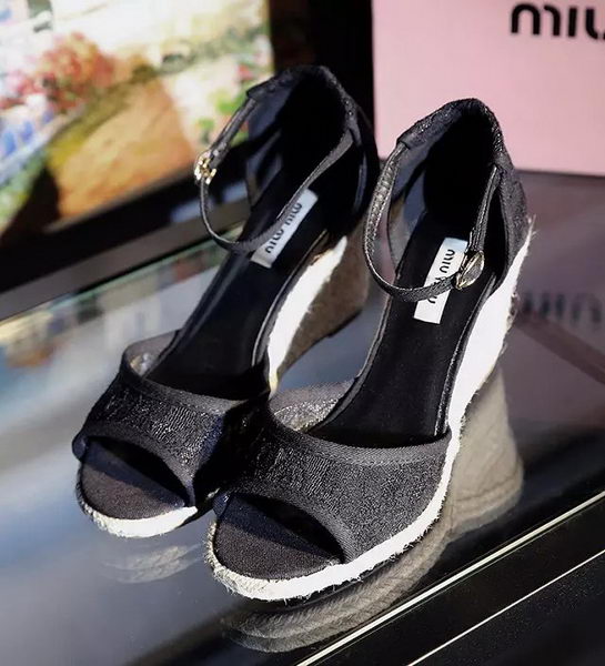 miu miu Lace Wedges Sandal MM342 Black