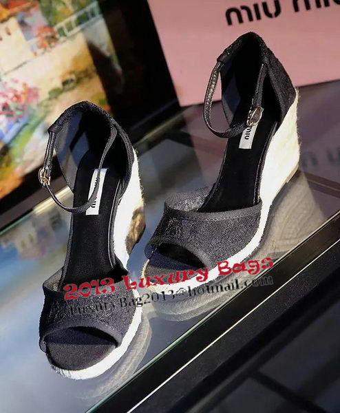 miu miu Lace Wedges Sandal MM342 Black