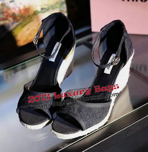 miu miu Lace Wedges Sandal MM342 Black