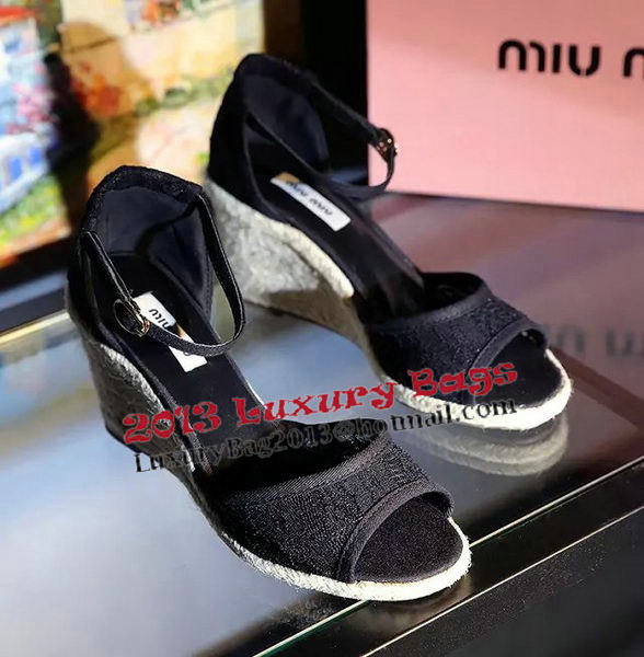 miu miu Lace Wedges Sandal MM342 Black