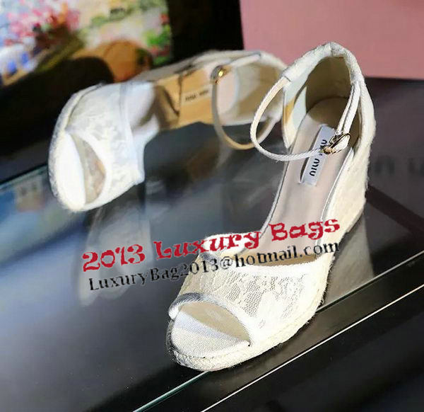 miu miu Lace Wedges Sandal MM342 White