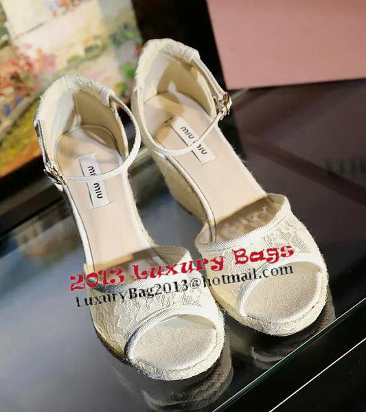 miu miu Lace Wedges Sandal MM342 White