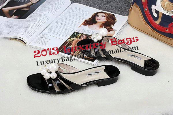 miu miu Leather Slipper MM347 Black