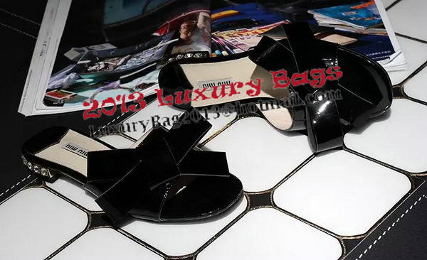miu miu Patent Leather Bow Slipper MM344 Black