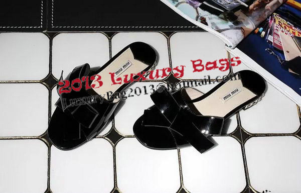 miu miu Patent Leather Bow Slipper MM344 Black