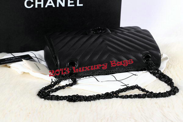 Chanel 2.55 Series Flap Bag Sheepskin Chevron Quilting A1112 Black