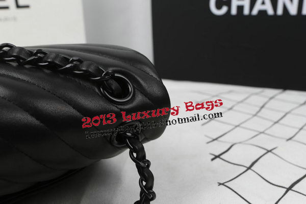 Chanel 2.55 Series Flap Bag Sheepskin Leather Chevron Quilting A1112 Black