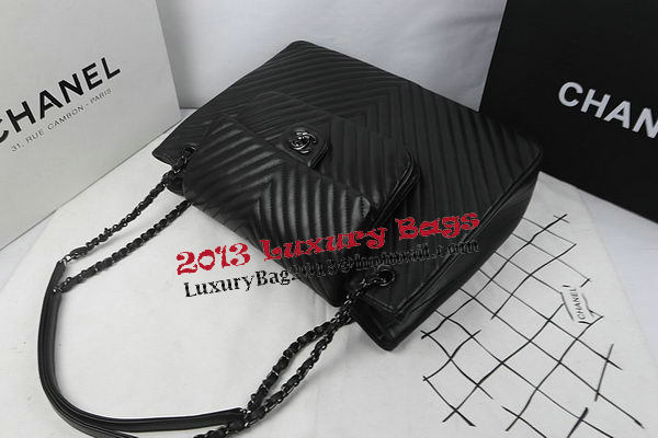 Chanel Large Shopping Bag Calfskin Chrvron Quilting A67880 Black