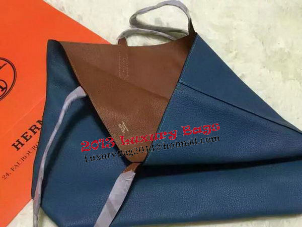 Hermes Shopper Double-Sided Bag Original Leather HS1209 Blue&Wheat