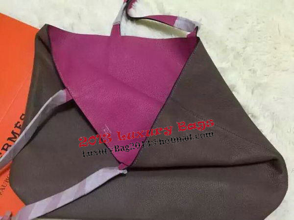Hermes Shopper Double-Sided Bag Original Leather HS1209 Grey&Pech