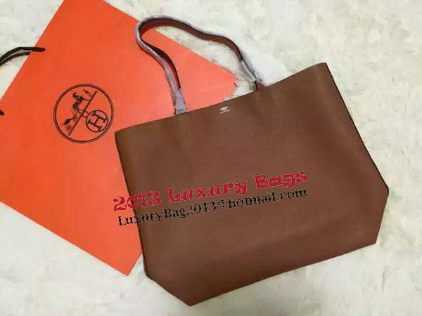 Hermes Shopper Double-Sided Bag Original Leather HS1209 Orange&Wheat