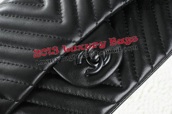 Chanel Classic Flap Bag Lambskin Chevron Quilting A01112 Black