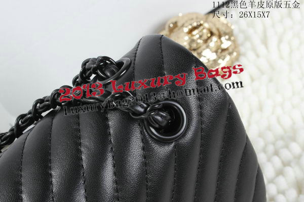 Chanel Classic Flap Bag Lambskin Chevron Quilting A01112 Black