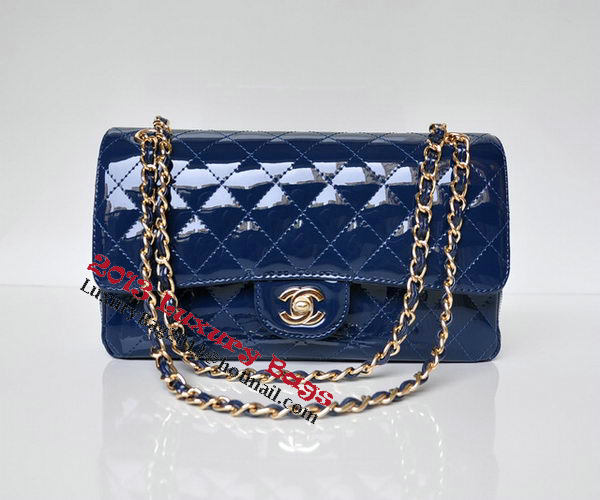 Chanel 2.55 Series Flap Bag Blue Patent Leather A1112 Gold