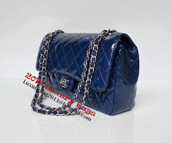 Chanel 2.55 Series Flap Bag Blue Patent Leather A1112 Silver