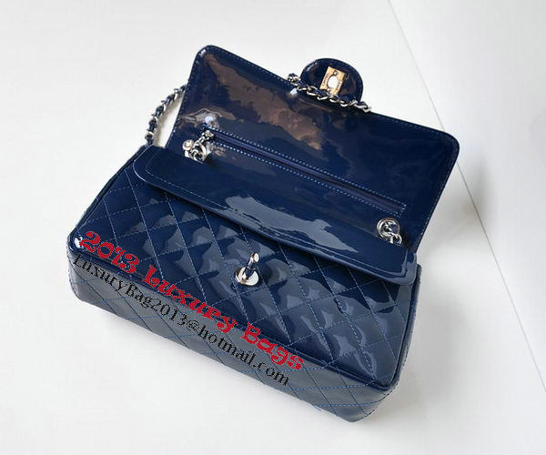 Chanel 2.55 Series Flap Bag Blue Patent Leather A1112 Silver