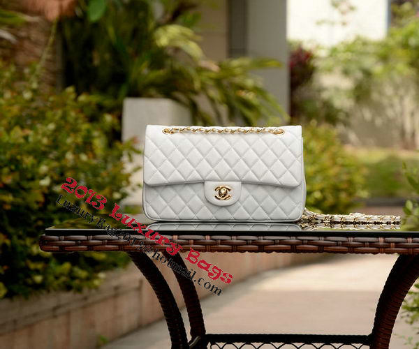 Chanel 2.55 Series Flap Bag White Sheepskin Leather A37586 Gold