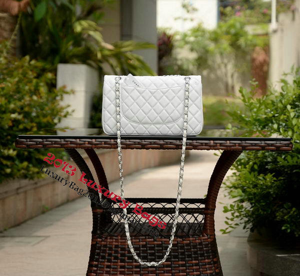 Chanel 2.55 Series Flap Bag White Sheepskin Leather A37586 Silver