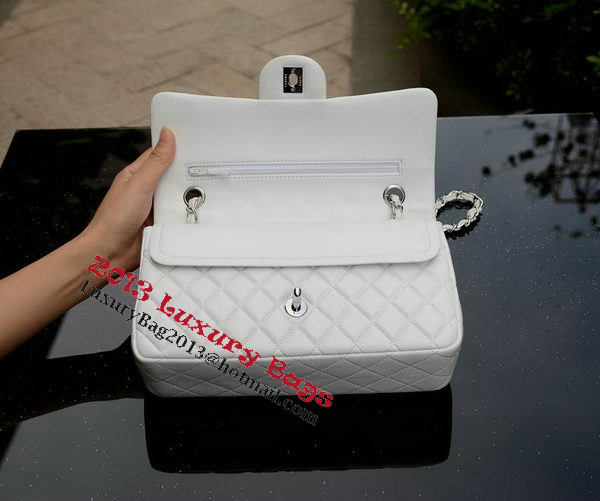 Chanel 2.55 Series Flap Bag White Sheepskin Leather A37586 Silver