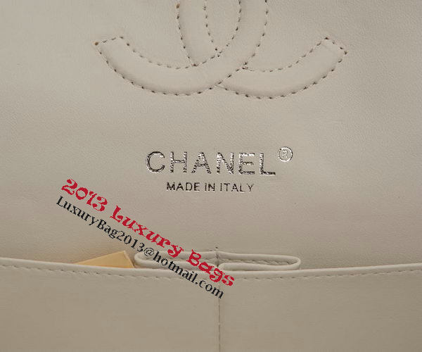 Chanel 2.55 Series Flap Bag White Sheepskin Leather A37586 Silver