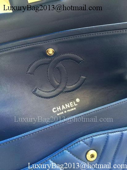 Chanel 2.55 Series Flap Bag Blue Lambskin Chevron Leather A01112 Silver