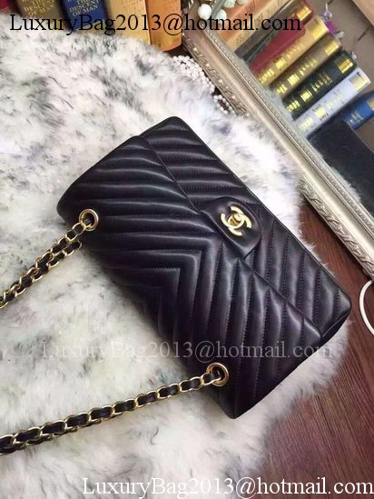 Chanel 2.55 Series Flap Bag Lambskin Chevron Leather A05475 Black