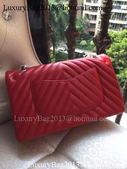 Chanel 2.55 Series Flap Bag Red Lambskin Chevron Leather A01112 Gold/Silver