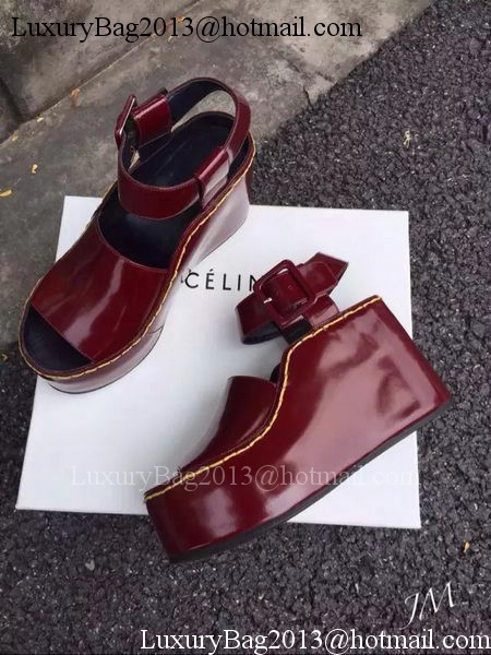 Celine Wedge Sandal Patent Leather Cline11 Burgundy