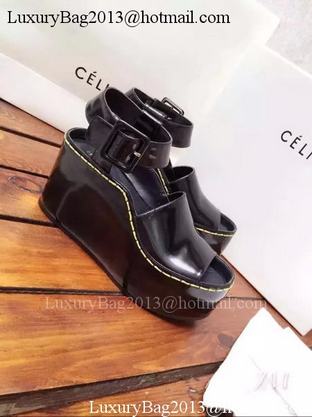 Celine Wedge Sandal Patent Leather Cline12 Black