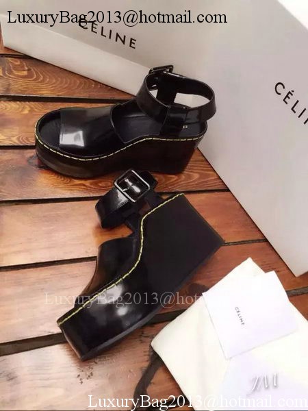 Celine Wedge Sandal Patent Leather Cline12 Black