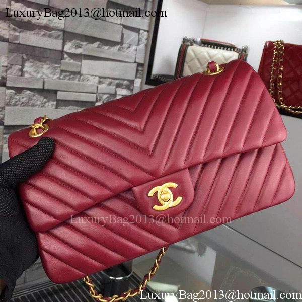 Chanel 2.55 Series Flap Bag Burgundy Lambskin Chevron Leather A5023 Gold