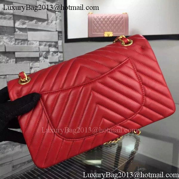 Chanel 2.55 Series Flap Bag Red Lambskin Chevron Leather A5023 Gold