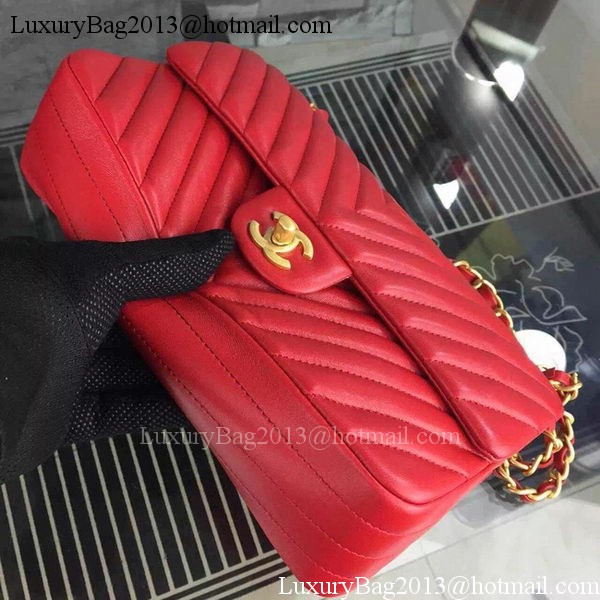 Chanel 2.55 Series Flap Bag Red Lambskin Chevron Leather A5023 Gold