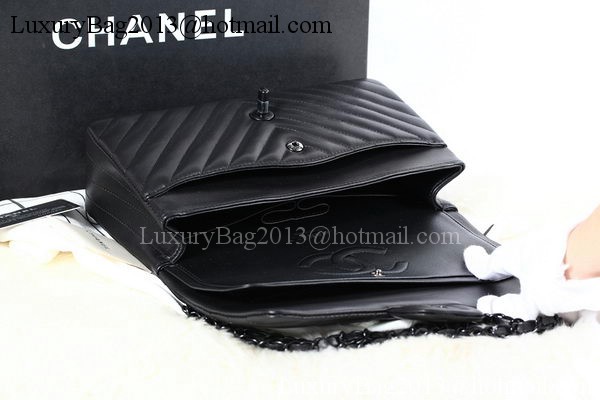 Chanel 2.55 Series Flap Bag Sheepskin Chevron Leather A1112 Black