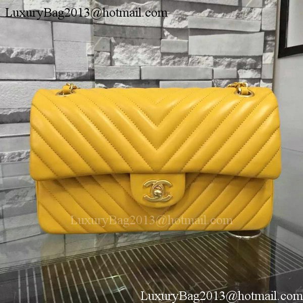 Chanel 2.55 Series Flap Bag Yellow Lambskin Chevron Leather A5023 Gold