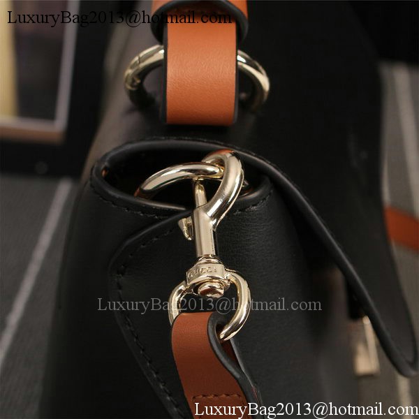 Gucci Clafskin Leather Top Shoulder Bag 387652 Black