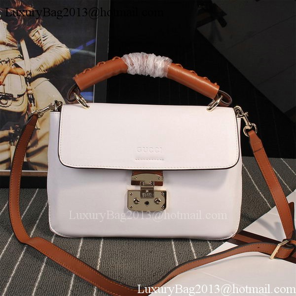 Gucci Clafskin Leather Top Shoulder Bag 387652 White
