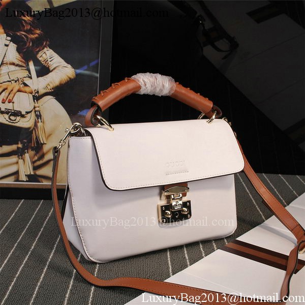 Gucci Clafskin Leather Top Shoulder Bag 387652 White