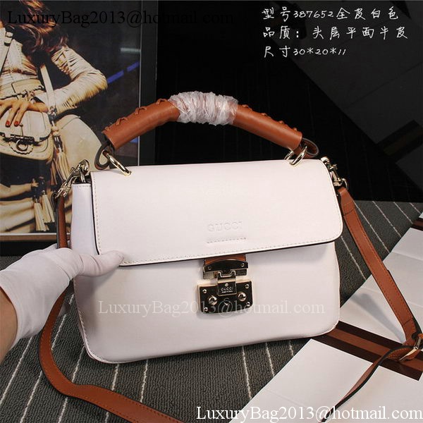 Gucci Clafskin Leather Top Shoulder Bag 387652 White